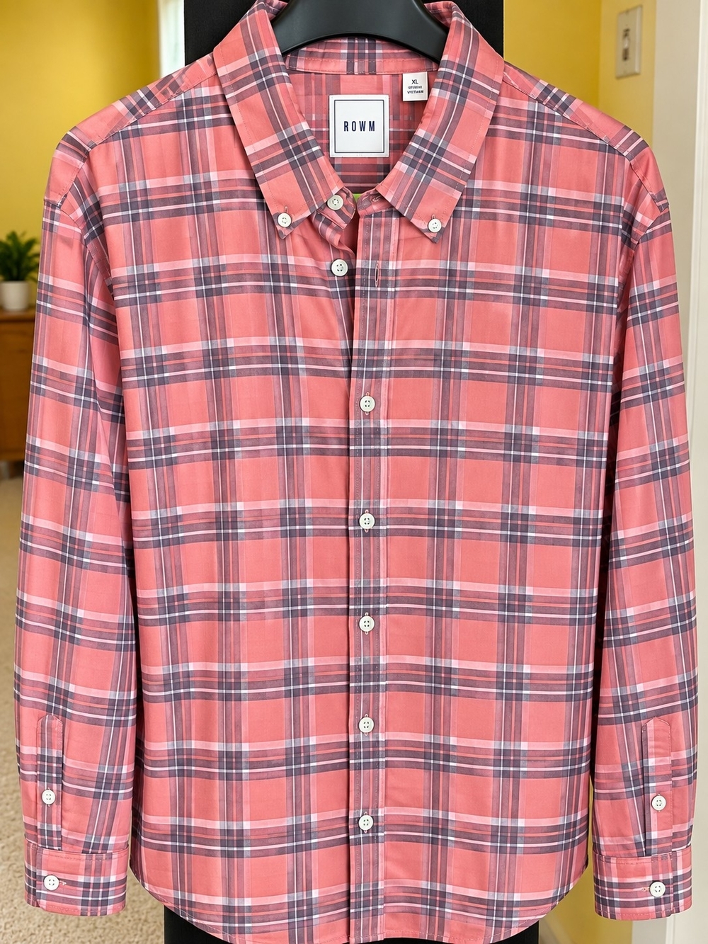Men's Coral Plaid Button-Down Shirt